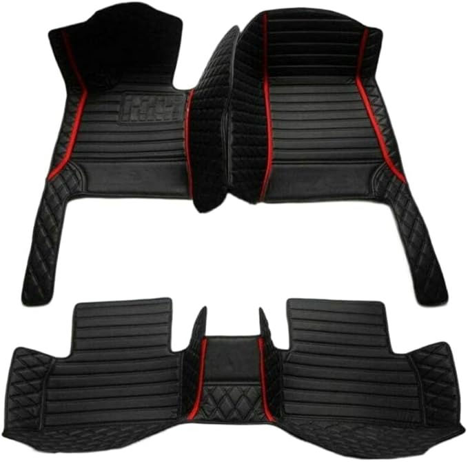 Custom Colors Car Floor Mats Black Pink for 99.9% Sedan SUV Sports， All-Weather Liners Car Floor mat，Luxury Leather Automotive Floor Mats (3D Black Red 1,3D Floor Mats)