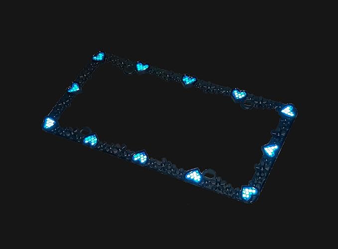 Creathome 3D Daisy Heart License Plate Frame from Pure Zinc Alloy Metal Perfect Plate Holder, Matt Black Daisy with Blue Reflective Heart