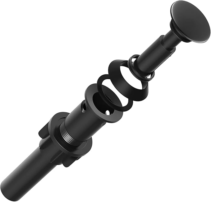Bathroom Sink Drain with Overflow, PureHome Bathroom Sink Stopper, Pop Up Bathroom Drain Stopper Sink Plug - Engineering Plastic Material - Matte Black