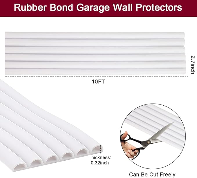 Garage Wall Protector, zxbaers Strong Self-Adhesive Rubber Bumper Protectors for Car SUV Doors, Anti-Scratch and Waterproof Garage Wall Strip, 2.7in x 10FT
