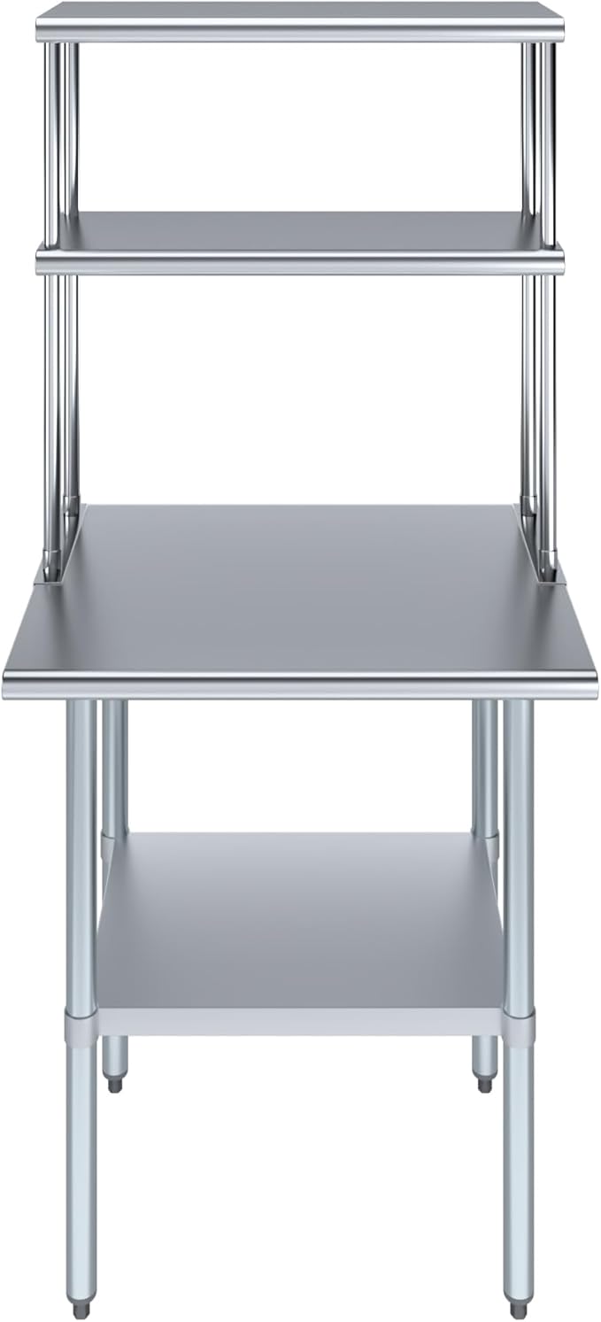 Amgood Stainless Steel Work Table Double Tier Overshelf | Metal Kitchen Prep Table & Shelving Combo (24" x 30" Work Table + 12" Overshelf)