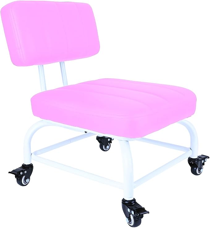 Rolling Stool and 4 Wheels with Brakes Rolling Chair for Home Office Garage Shop Roller Seat Water-Proof High Density Cushion and Steel Pink