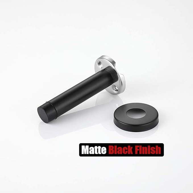 JQK Door Stopper Black, 304 Stainless Steel Thicken 1mm Sound Dampening Door Stop Bumper Wall Protetor 4 Pack, Matte Black, DSB5-PB-P4