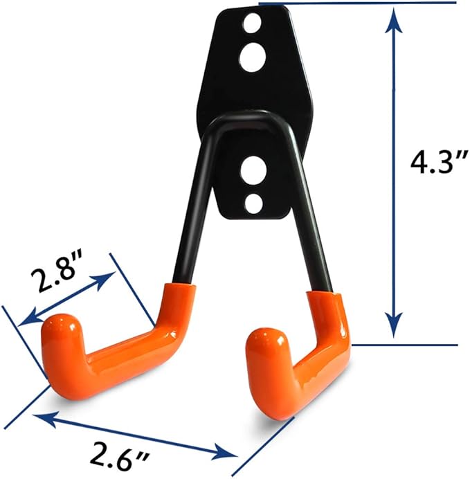2 Pack Garage Storage Utility Hooks，Garage Garden Tool Organizer，Steel Wall Mount Hooks, Garden Small U Hooks (Black) (Orange)