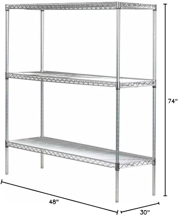 Omega 30" Deep x 48" Wide x 74" High 3 Tier Chrome Starter Shelving Unit