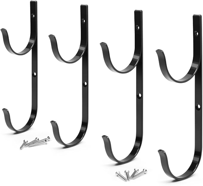 Pool Pole Hanger Premium 4pc Black Aluminium Holder Set by Aquatix Pro, Ideal Hooks for Telescopic Poles, Skimmers, Leaf Rakes, Nets, Brushes, Vacuum Hose, Garden Tools and Swimming Pool Accessories
