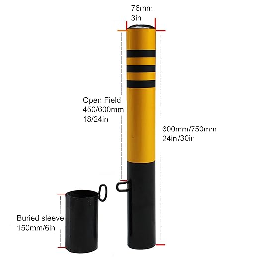 Safety Bollard Post, Steel Security Post Barrier Traffic Pole, Removable Bollard with Embedment Sleeve, Safety Barrier Bollard for Driveways, for Parking Barrier, Road Safety(750mm/30in)