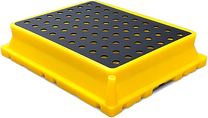 2 Drum Containment Spill Pallet, Polyethylene Low Profile Paint Bucket Tray, Industrial Garage Storage Detachable Shipping Leakproof Platform (Color : Yellow-2 Pack, Size : 20.9"x16.1"x4.7"