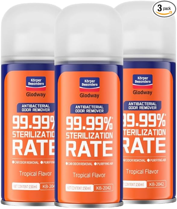 Glodway Whole Car Air Refresher Spray,Odor Eliminator Eliminates Strong Vehicle Odors,Tropical Flavor Scent-6 Ounce Spray Bottle (Plack of 3)