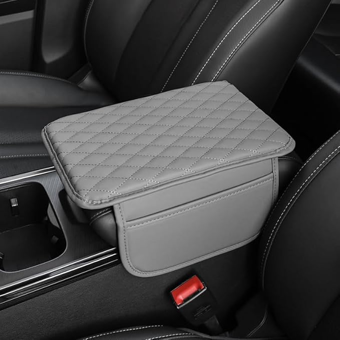 Memory Cotton Leather Car Armrest Box Pad, 2025 New Universal Style Memory Cotton Car Armrest Box Pad, Upgrade Vehicle Seat Box Cushion Protector for SUV Truck (Grey)