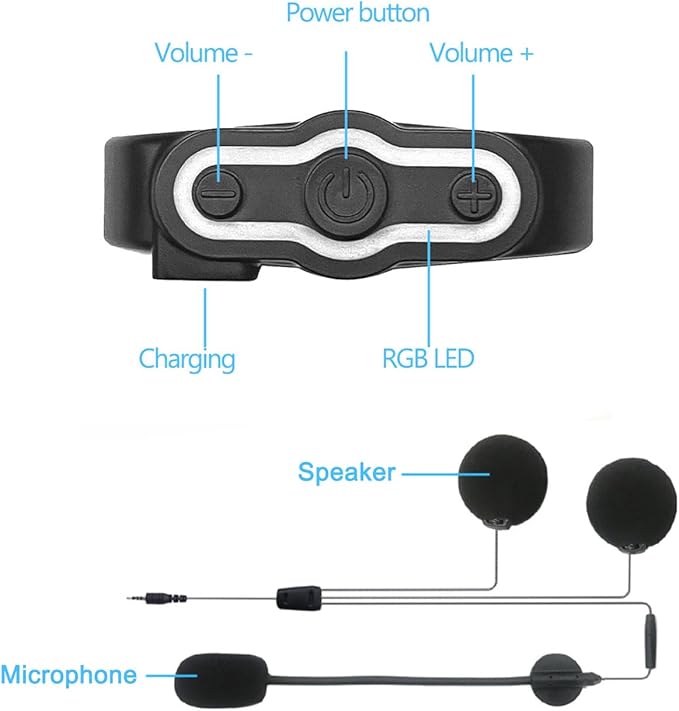 Motorcycle Helmet Bluetooth Headset Motorcycle Helmet Speaker IPX6 Waterproof Sports Headset,Automatic Answer,Music Call Control,RGB Light,Intelligent Noise for All Helmets