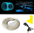 El Wire Ice Blue Interior Car LED Strip Lights, 10M Neon Wire USB 5V with Fuse Protection for Automotive Interior Decoration, with 6mm Sewing Edge
