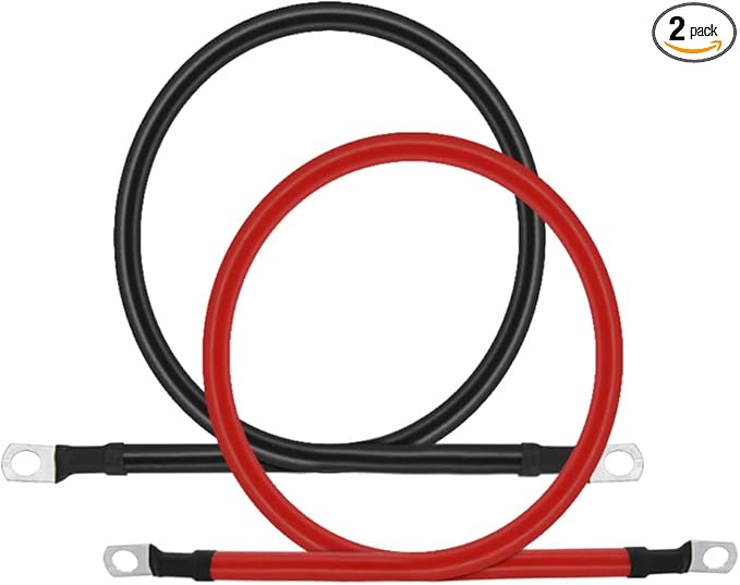 2 AWG Battery Cable 3FT 2 Gauge Pure Copper Battery Inverter Cables with 3/8 in Lugs Both Ends Power Inverter Wire Set for Automotive Solar Power Inverter Marine Boat RV Car Motorcycle (3FT)