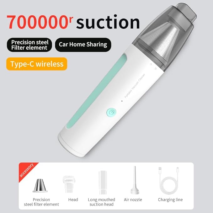 Mini Handheld Vacuum, 13000PA Portable Cordless Car Vacuum Cleaner, Suction and Blow 2 in 1 Dust Removal Vacuum Cleaner for Car, Mouse, Keyboard, Laptop, Home, Kitchen, Office(Mint Green)