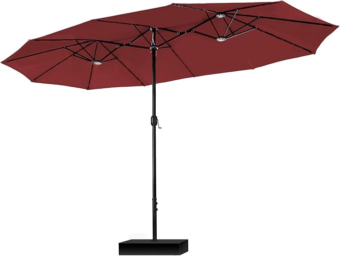 PHI VILLA 15ft Patio Umbrella Double-Sided Outdoor Market Extra Large Umbrella with Crank, Umbrella Base Included (Dark Red)