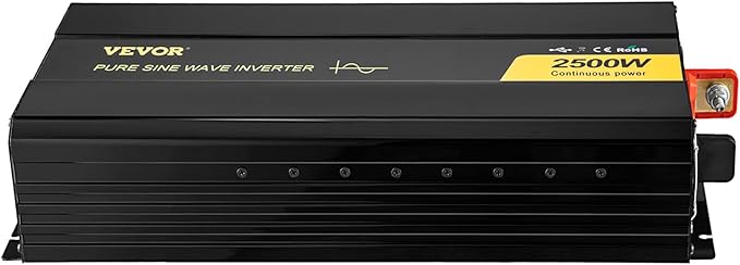 VEVOR 2500W Pure Sine Wave Inverter, 12V DC to 120V AC Car Inverter, 3 AC Outlets, USB Port, LCD Display, Remote Controller, Black, for RV Truck Car Solar System Travel Camping