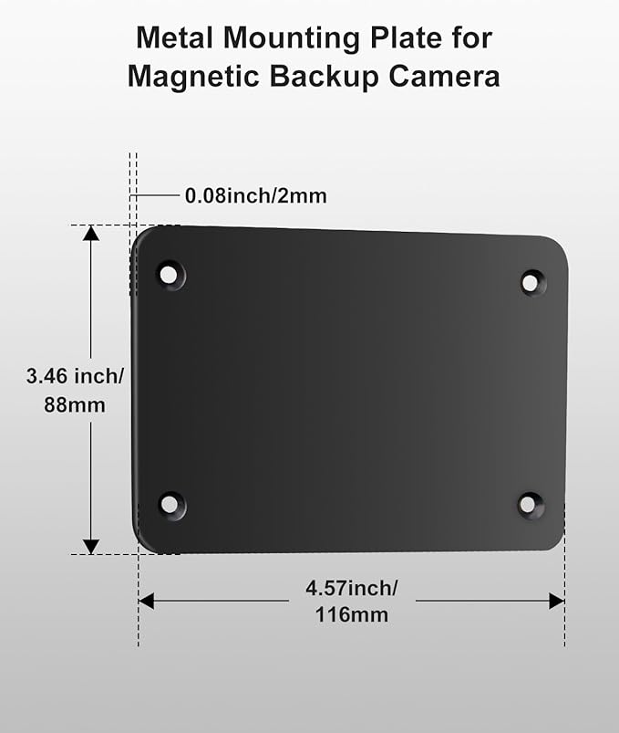 Metal Mounting Plate for Magnetic Wireless Backup Camera, 4.6"x3.1" Metal Base with 2mm Edge, Screw & Double-Sided Adhesive Installation – Compatible with RVs, Trucks, Trailers