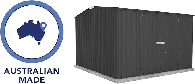 Absco Premier Storage Sheds, 10'x10' Metal Garage, DIY Backyard Shed, Utility Tool Storage, Weather & Wind Resistant Aluminum Panels & Steel Frame, Maintenance-Free, 12 Year Warranty, Monument Gray