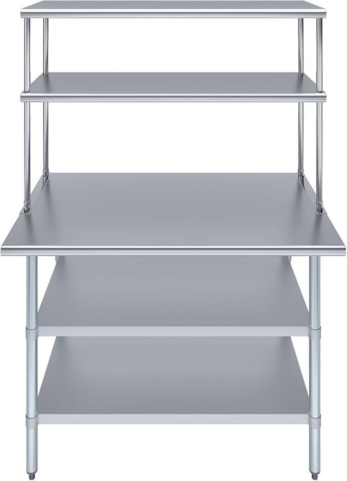 Amgood Stainless Steel Work Table with 2 Shelves | Metal Kitchen Prep Table & Shelving Combo (30" x 48" Table with 2 Shelves + 18" Overshelf)