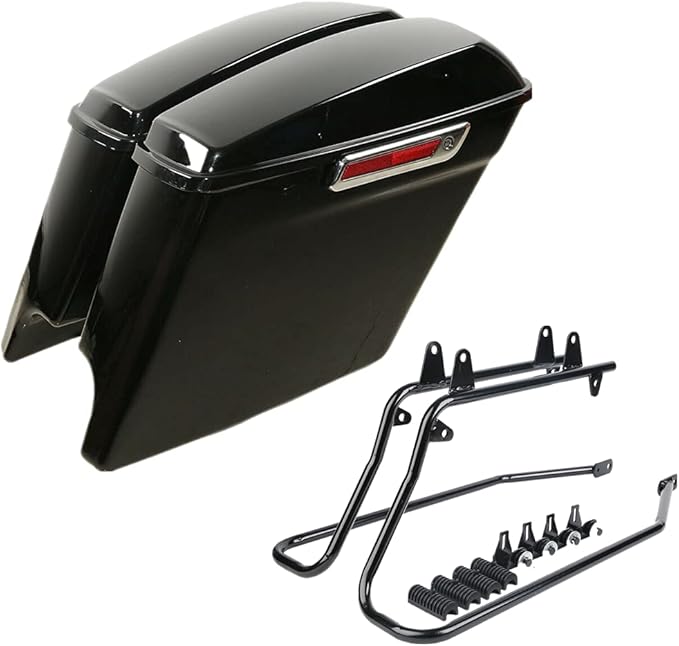 XFMT Vivid Black 5" Stretched Extended Saddlebags Hard Saddle Bags W/Black Conversion Bracket For Harley Softail Heritage Deluxe 1984-2017