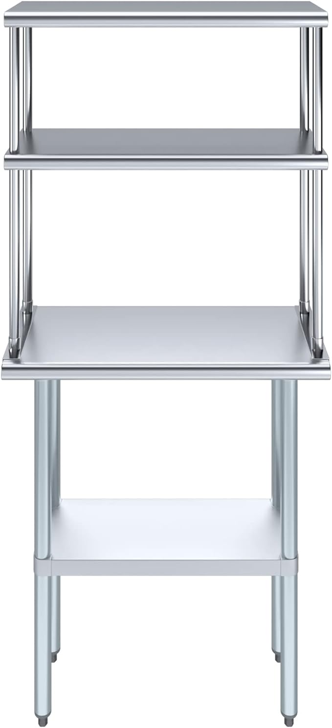 Amgood Stainless Steel Work Table Double Tier Overshelf (14" x 30" Work Table + 12" Overshelf)