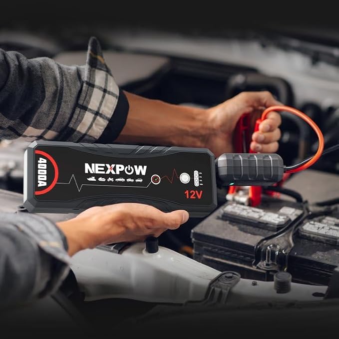 NEXPOW Car Jump Starter 4000A Car Battery Jump Starter Portable Pack for Up to All Gas and 10.0L Diesel Engine 12V Jump Box, Jump Pack, Battery Booster, Portable Jumper Cables with LED Light/USB QC3.0