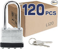 LanuBe Lock Laminated keyed Padlock (1-9/16", 40mm), keyed Alike Locks, Long Shackle,Marked Black Plastic Hoop, Pack of 120