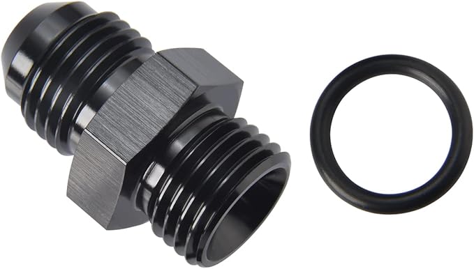 4AN Male Flare to 4AN ORB O-ring Boss Fuel Pump Rail Adapter Fitting Aluminum Black