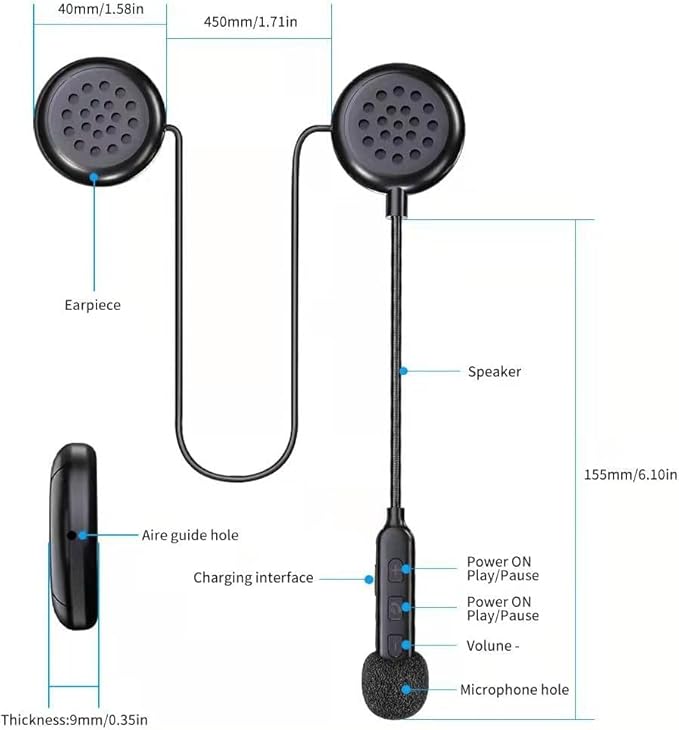 Motorcycle Helmet Bluetooth Headset,Bluetooth Helmet Speakers,Helmet Headphones High Sound Quality System 90 Hours Playing time IP67 Waterproof Ultra Thin Earphone Riding/Skiing
