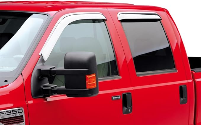 94953Y Chrome Side Window Visor Wind Vent Deflector for 1999-2016 Ford F-250/F-350/F-450/F-550 Super Duty SuperCrew Cab with 4 Full Size Doors,4pcs Outside Mount Style Shade Sun Rain Guards