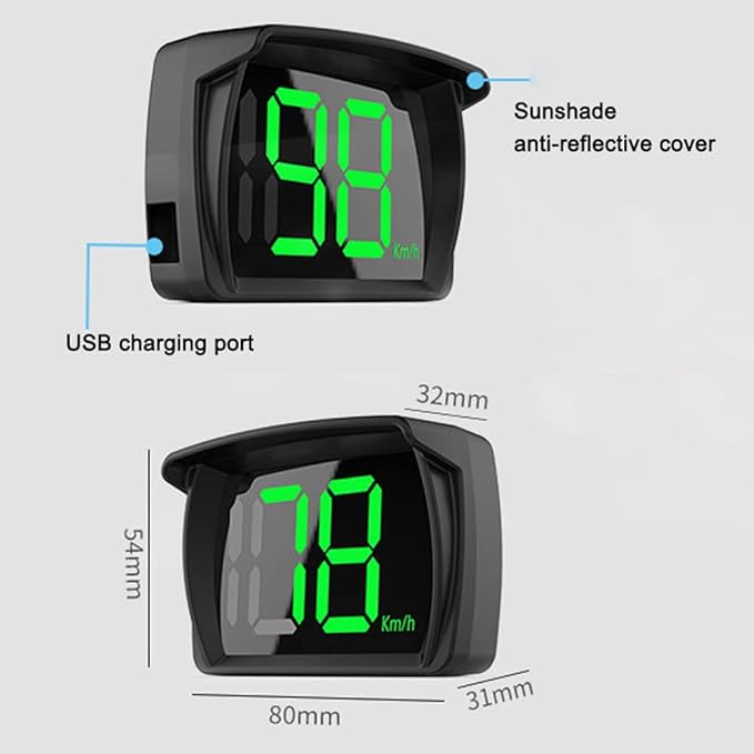 Shkalacar Car HUD Headup Display KM/H MPH GPS Digital Speedometer with LED Large Font Display + Car Charge Adapter for Car Truck SUV Motorcycle
