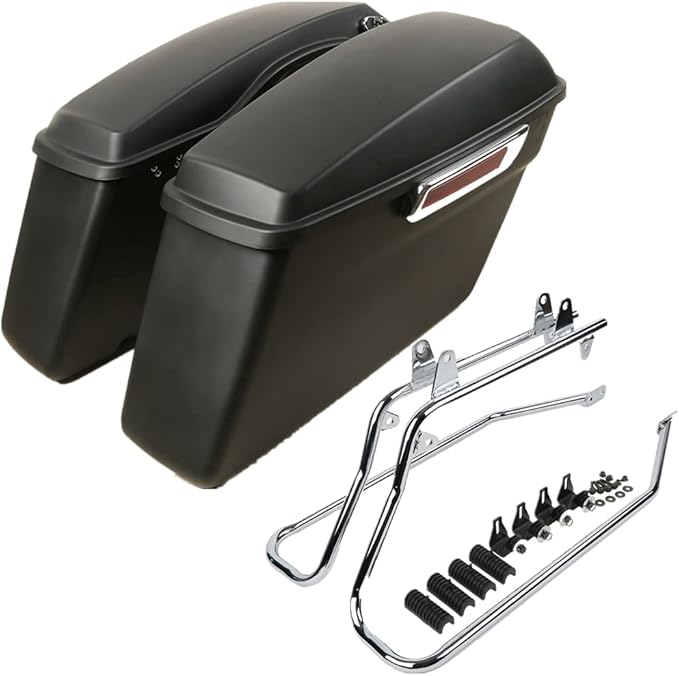 XFMT Matte Black Motorcycle Saddlebags Hard Saddle Bags W/Chrome Conversion Bracket For Harley Softail Heritage Deluxe 1984-2017