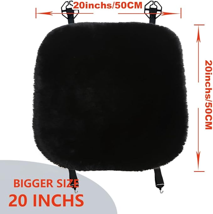 20 inchs Fluffy Genuine Australia Sheepskin Car Seat Cover for Auto Interior Accessories with Soft Fuzzy Wool Natural Fur Non-Slip (Black, Front)