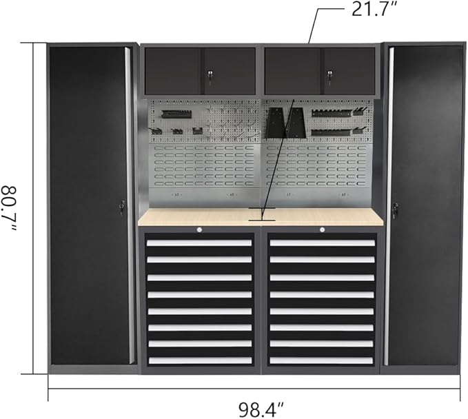 Steel Garage Storage Cabinet System, Tool Cabinets with Drawers, for Workshop Auto Repair Shop, Wall Mounting Not Necessary