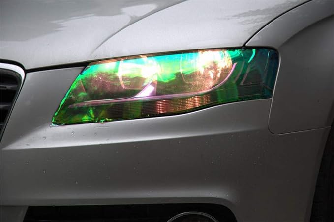 LED LIGHT 12 by 48 inches Self Adhesive Shiny Chameleon Headlights Tail Lights Fog Lights Films,Film Sheet Sticker,Tint Vinyl Film with Gift Knife and Hand Tool (Clear)
