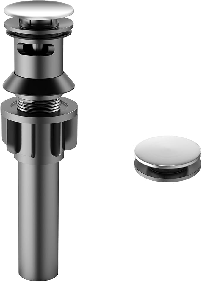 Bathroom Sink Drain with Overflow, PureHome Bathroom Sink Stopper, Pop Up Bathroom Drain Stopper Sink Plug - Engineering Plastic Material - Polished Chrome