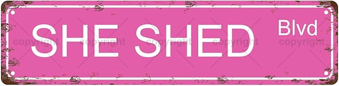 SHE SHED BLVD Space Vintage Metal Tin Sign, Street Sign, Home Decor, Room Decor, Wall Decor, Bathroom Decor, Bar Decor, Cafe Decor, Garage Decor, 16 x 4 Inch