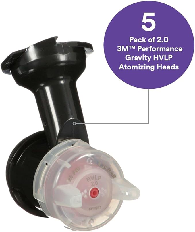 3M Performance Gravity HVLP Atomizing Head Refill Kit, 26720, Size 2.0, Red, for use Performance Spray Gun PPS 2.0 Paint Cups, 5 Pack