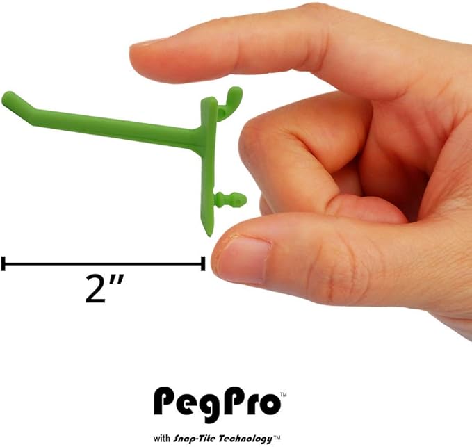PegPro® 2" Hooks Kit for Standard “Wood Fiber” pegboard – Durable Plastic Pegboard Hooks - for Garage, Kitchen, Craft Room, and More (2" Hook - 24 Pack, Kiwi)