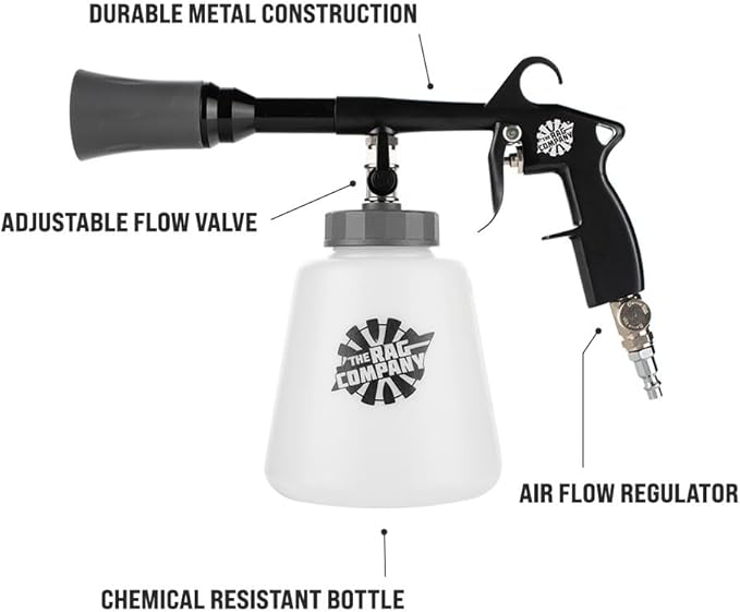 The Rag Company - Ultra AIR Blaster Plus - Deep Clean Interior Detailing Tool; Air and Liquid Combo; Durable Metal Design; Trigger Operated - Black