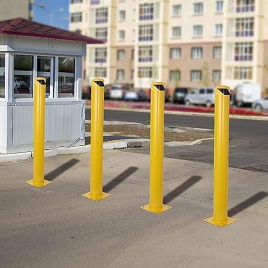 4 Pcs Safety Bollard,42 Inch High Heavy-Duty Yellow Safety Bollard Steel Posts,4.5 Inch Diameter,Safety Bollard with 16 Anchor Bolts - Ideal for Traffic Control, Driveway Barriers,Parking Poles