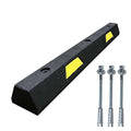 Plasticade 4' Rubber Car Parking Stop with Concrete Hardware, Maintenance Free, Embedded Yellow Reflective Stripes for Added Visibility and Pre-Drilled Holes for Easy Installation, Made in The USA