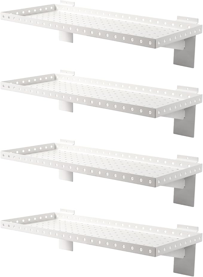 Slatwall Shelves 24x10 Inch, Slatwall Accessories for Retail, Garage, Home Storage, Heavy Duty Slat Wall Hanging Shelf (4, White)
