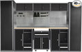 Garage Storage Cabinet Set System with Wooden Tabletop, Included Tool Cart, for Workshop Basement Utility Room