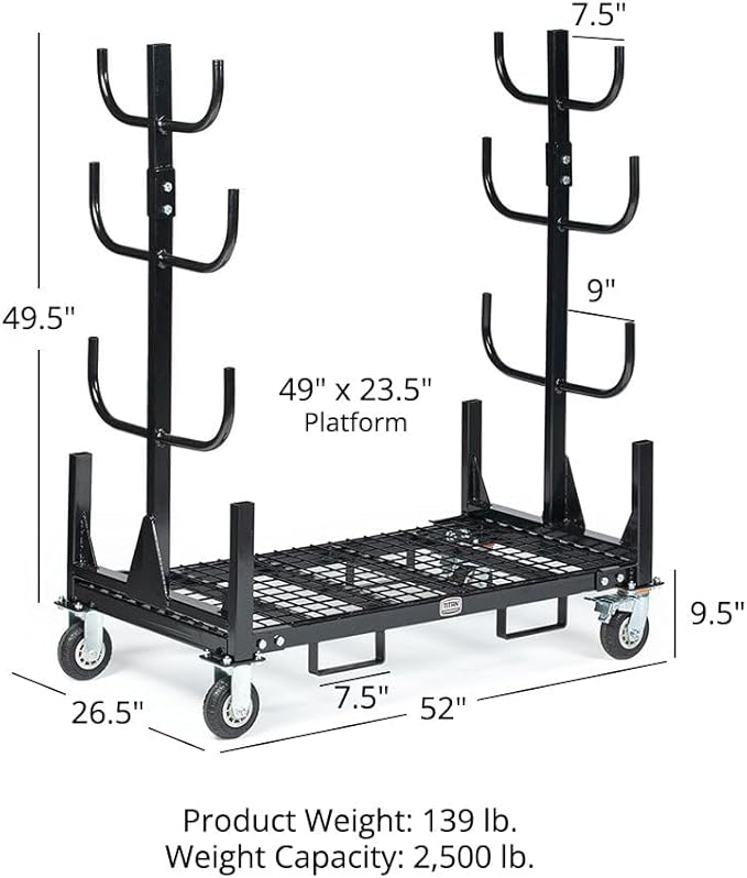 Titan Attachments Mobile Conduit Lumber and Pipe Rack with Eight Bins, Heavy-Duty Rolling Platform Base with Fork Pockets and Locking Caster Wheels, 2,500 LB Capacity, Mobile Roller Dolly