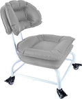 Rolling Stool Wide Seat with Back Rolling Chair 4 Wheels with Brakes for Home Office Garage Shop Waterproof Roller Seat Durable Steel Stand Light Gray