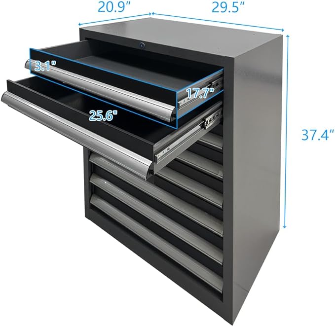 JZD Steel Garage Tool Cabinet System, for Workshop Basement Utility Room, Black and Grey, No Wall Mounting Needed