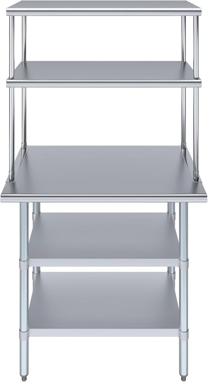 Amgood Stainless Steel Work Table with 2 Shelves | Metal Kitchen Prep Table & Shelving Combo (24" x 36" Table with 2 Shelves + 18" Overshelf)