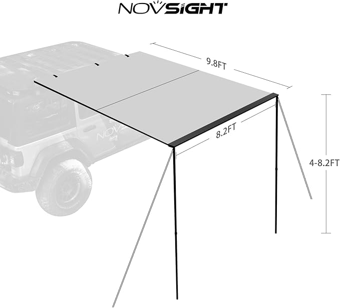 NOVSIGHT Car Side Off Road Awning 8.2 x 10ft, Waterproof Pull-Out for Camping 5000mm PU Adjustable Height Retractable Roof Rack Canopy for Travel, Forest Gray