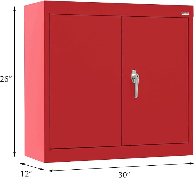 Sandusky Lee WA11301226-01 Wall-Mount Metal Storage Cabinet with Adjustable Shelf, Locking Handle, 200lb Capacity, 12" Depth x 30" Width x 26" Height, Red